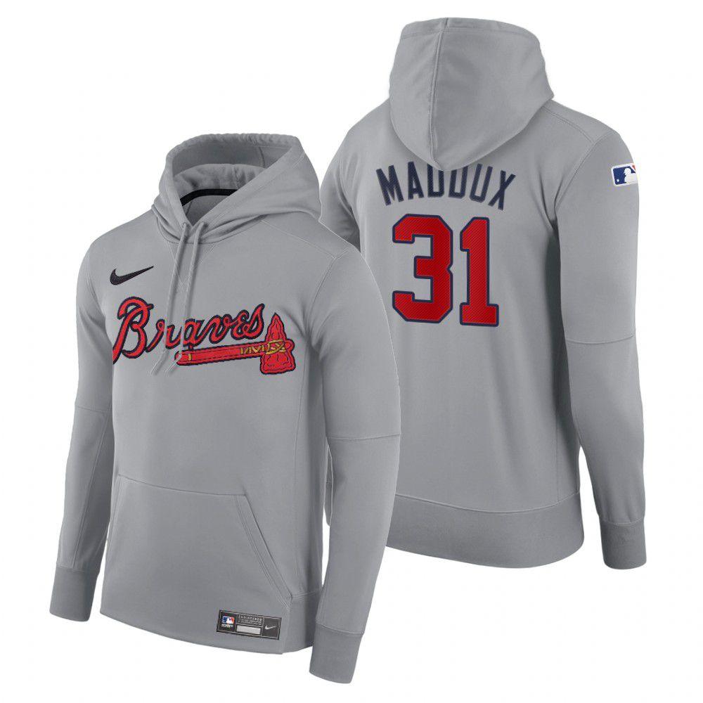 Men Atlanta Braves 31 Maddux gray road hoodie 2021 MLB Nike Jerseys